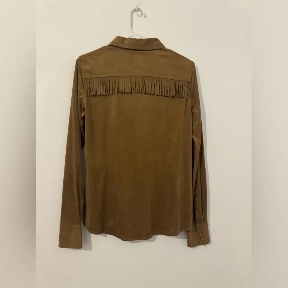 Ariat Shasta Faux Suede Western Fringe Snap Button Shirt Fitted Country Medium - Image 2