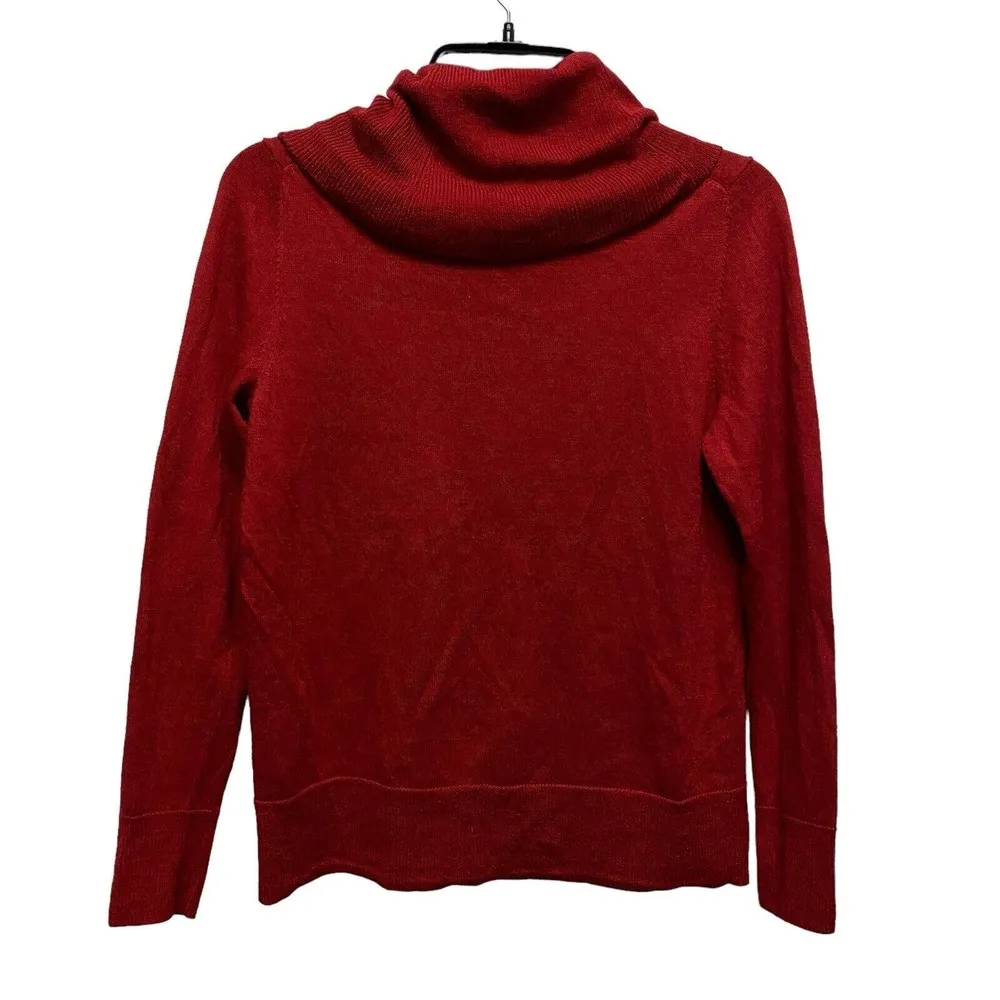 Talbots Women's Med Burnt Orange Long Sleeve 100% Merino Wool Cowl Neck Sweater - Image 5