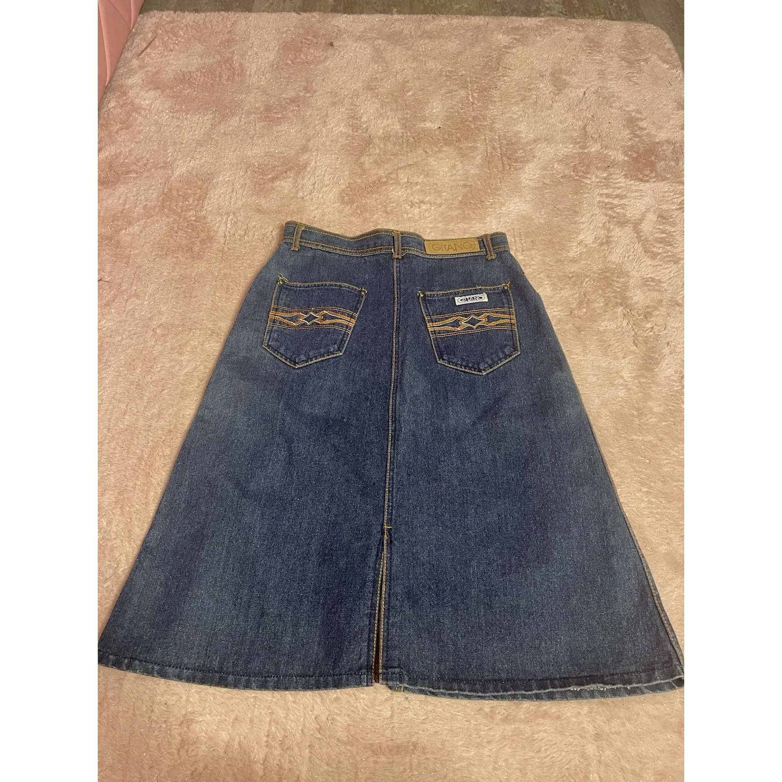 VTG 1984 Gitano Denim Skirt Size 13/14 Blue Jean High Waist Raw Hem 80s Bin11 - Image 7