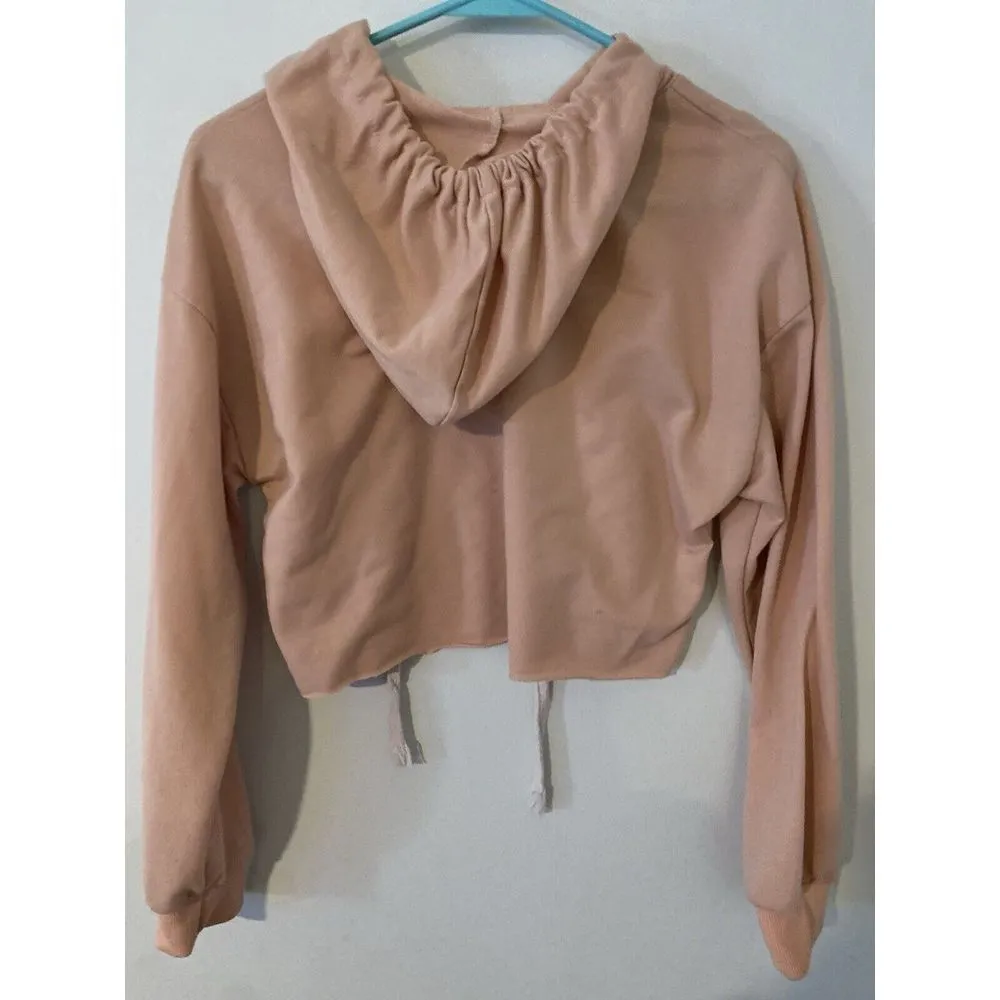 solid long sleeve cropped top with hoodie With Tears Pink - Image 3