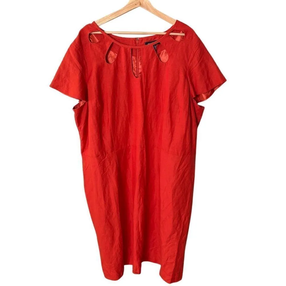 Ashley Stewart Plus Size 24 Reddish Orange Linen Cutout Knee Length Party Dress - Image 2