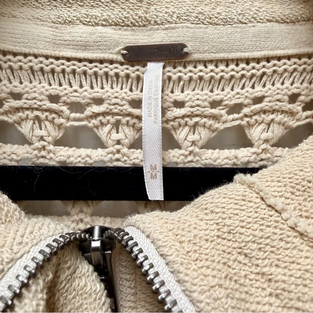 Free People Dune Bug Zip-Up Cotton Cardigan, Cream / Tan | Size Medium - Image 8