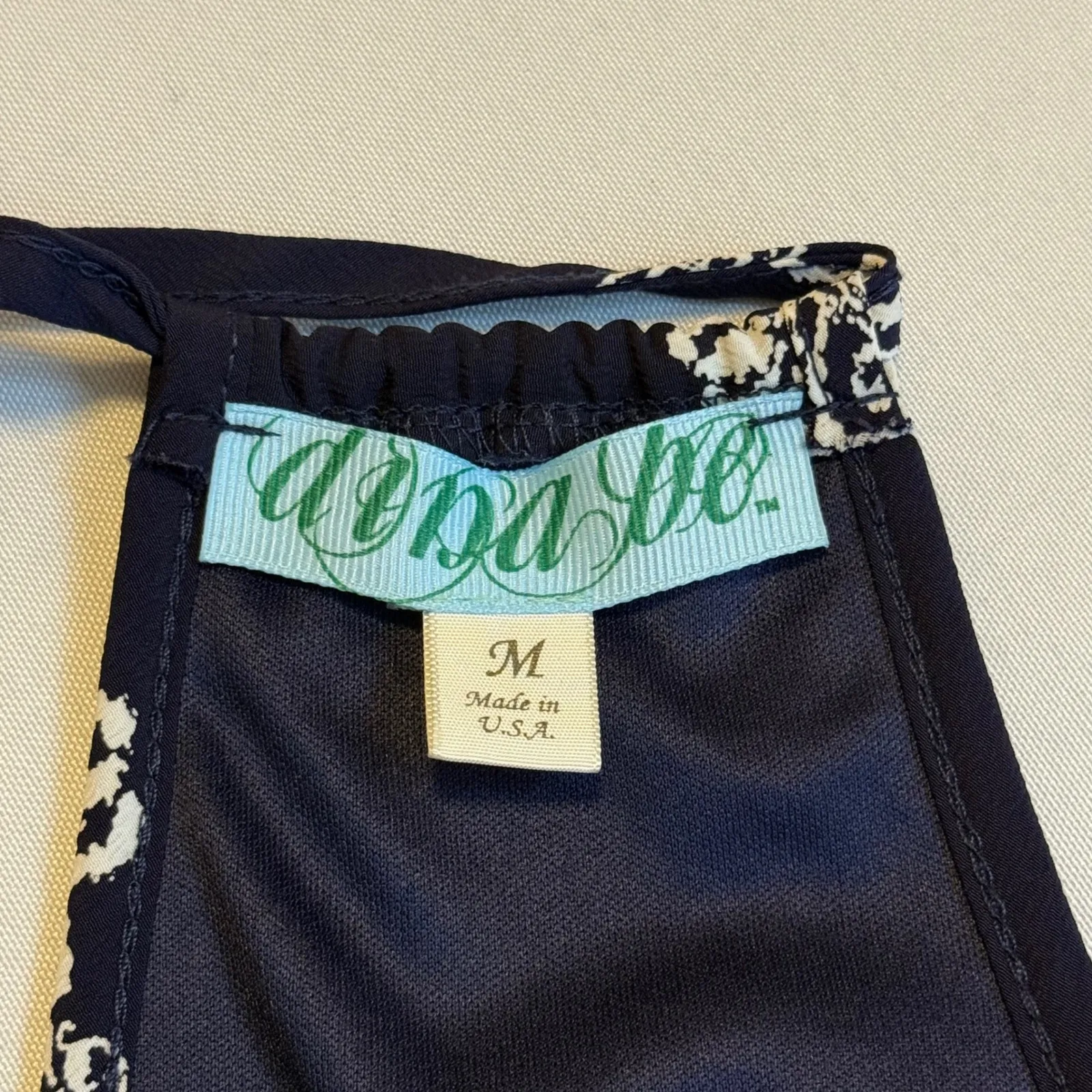 Dina Be Navy Blue White Floral Print Swing Dress Midi Spaghetti Strap A Line M # Size M - Image 5