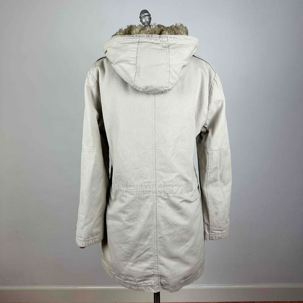 Paul & Joe Paris Faux Fur Hooded Field Jacket Size Medium Tan - Image 6