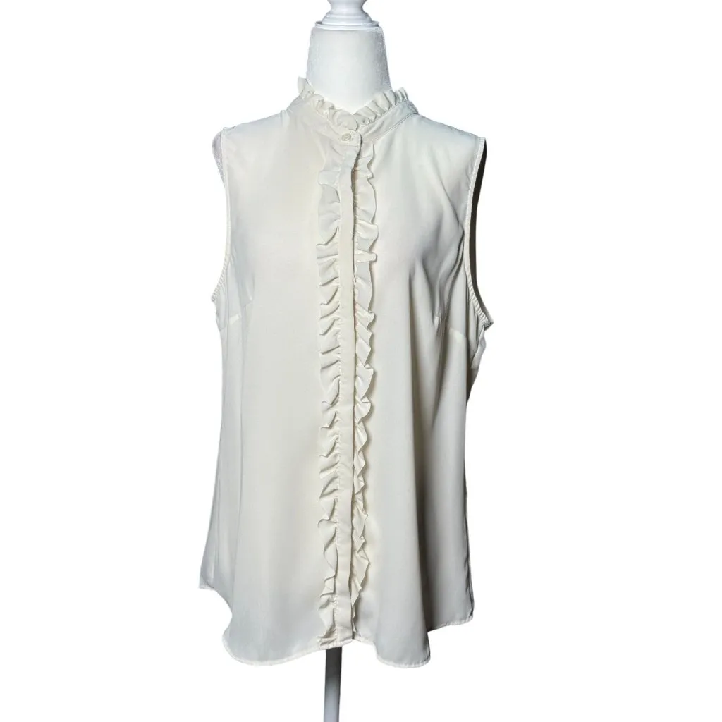 NEW Banana Republic Size PL Ruffle Front Collared Sleeveless Button Up Cream - Image 2