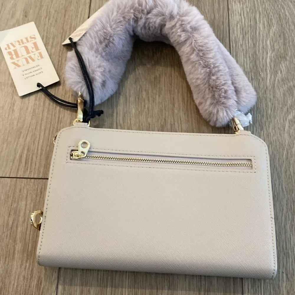 Calpak Travel Wallet RFID protected NWT fur strap Gray - Image 4