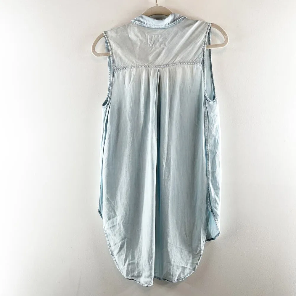 Rails Jaime Sleeveless Tunic Tank Button Up Top Light Vintage Chambray Wash S - Image 7