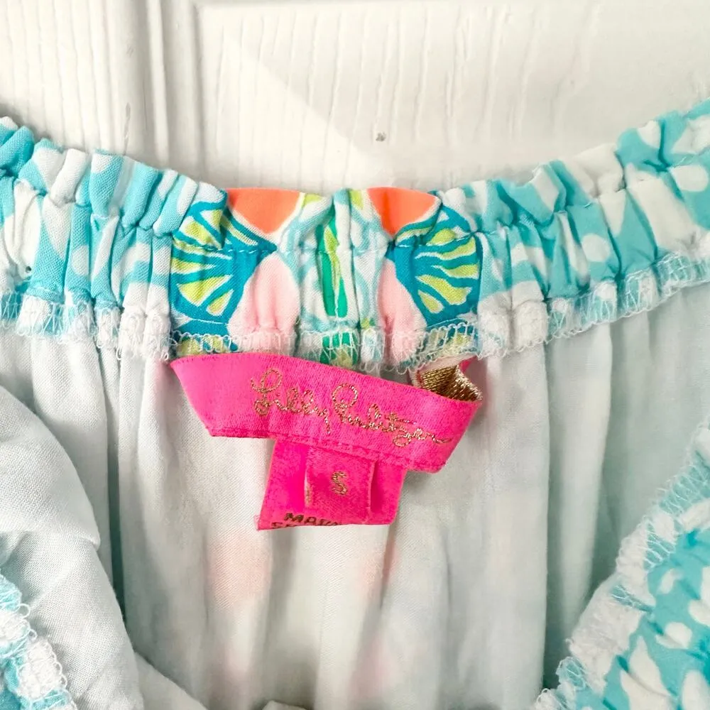 Lilly Pulitzer Nevie Blue Off Shoulder Bell Sleeve Dress Multi Caribbean Citrus - Image 6