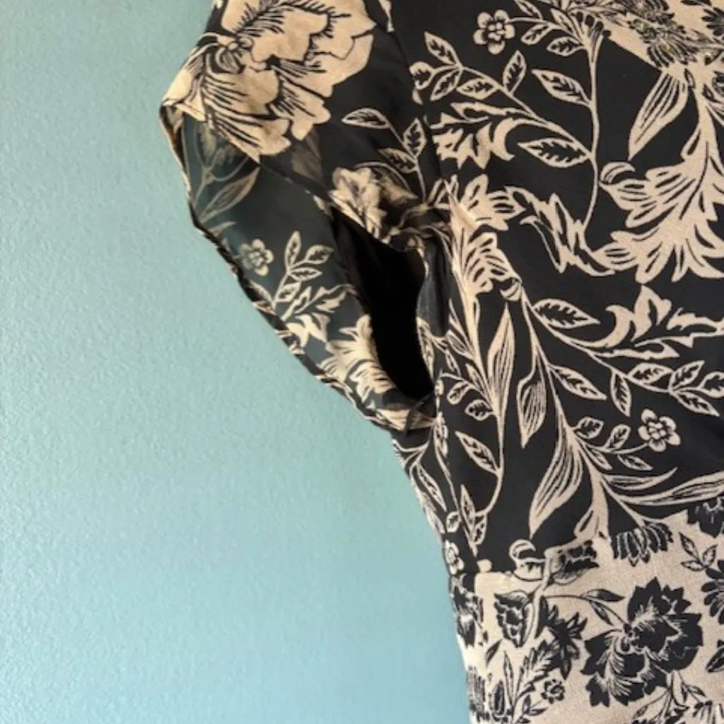 Signature Robbie Bee 8P Black Brown Floral Dress V Neck Sequin Silk Classic Chic - Image 8