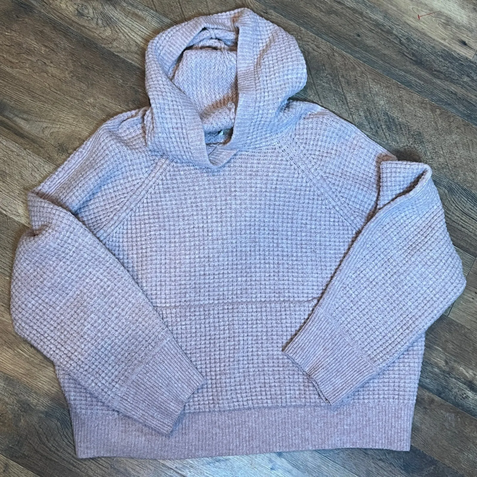 Abercrombie & Fitch Hoodie Waffle Knit Lilac Taupe Women's Medium Cozy Fall - Image 5