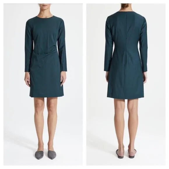 THEORY Side Fold Continuous 2 Long Sleeve Wool Sheath Dress Size 12 Ocean - Image 2