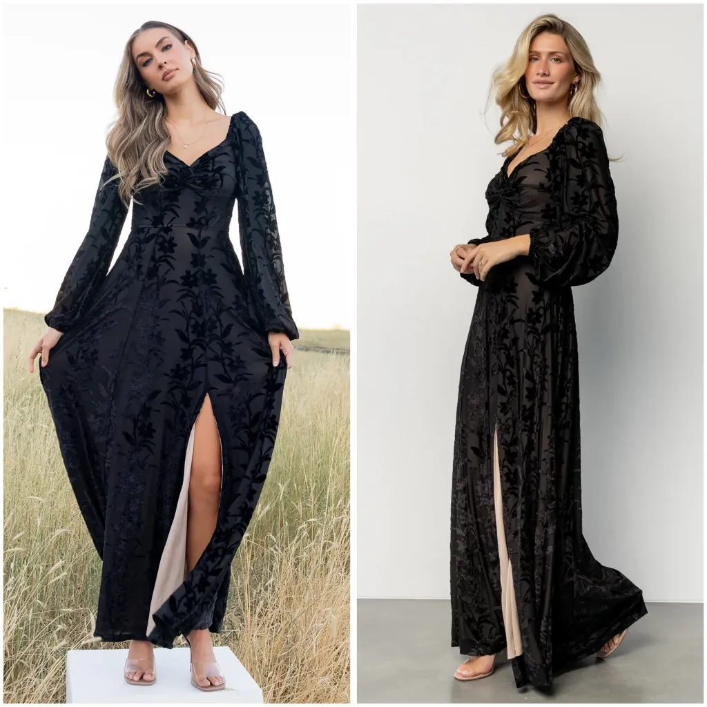 Baltic Born Aurora Velvet Maxi Dress in Black Floral Size M NWOT - Image 3