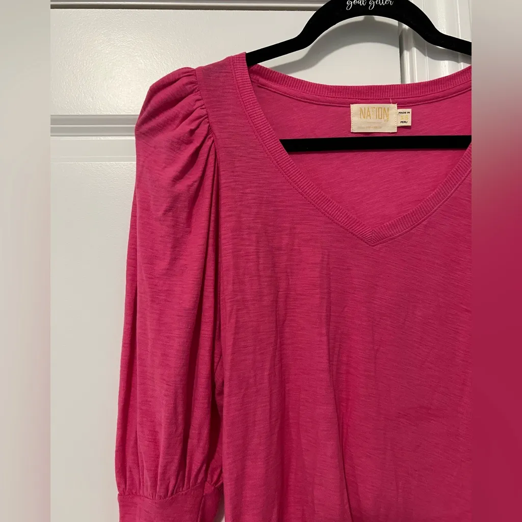 NATION LTD Emilia Drama Sleeve V-Neck Top In Fuchsia - Image 5
