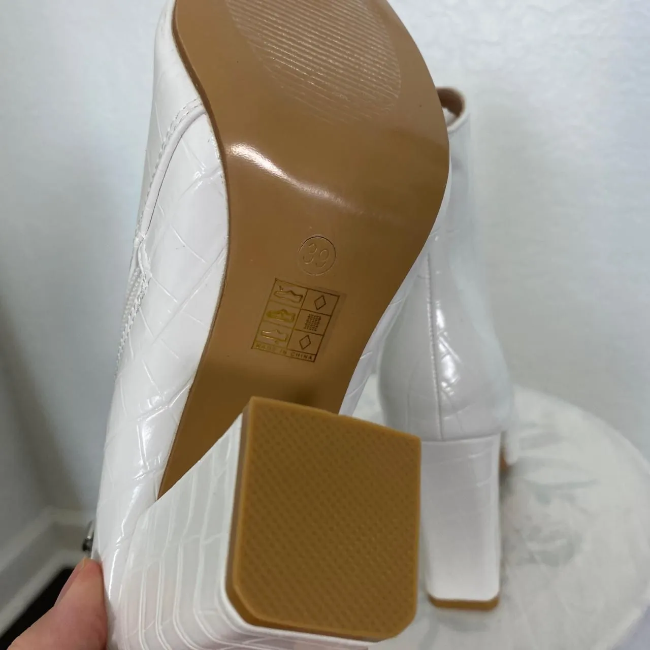 Vampy Bratty White Faux Leather Croc Snake Ankle High Heel Boots Booties 8.5 - Image 6