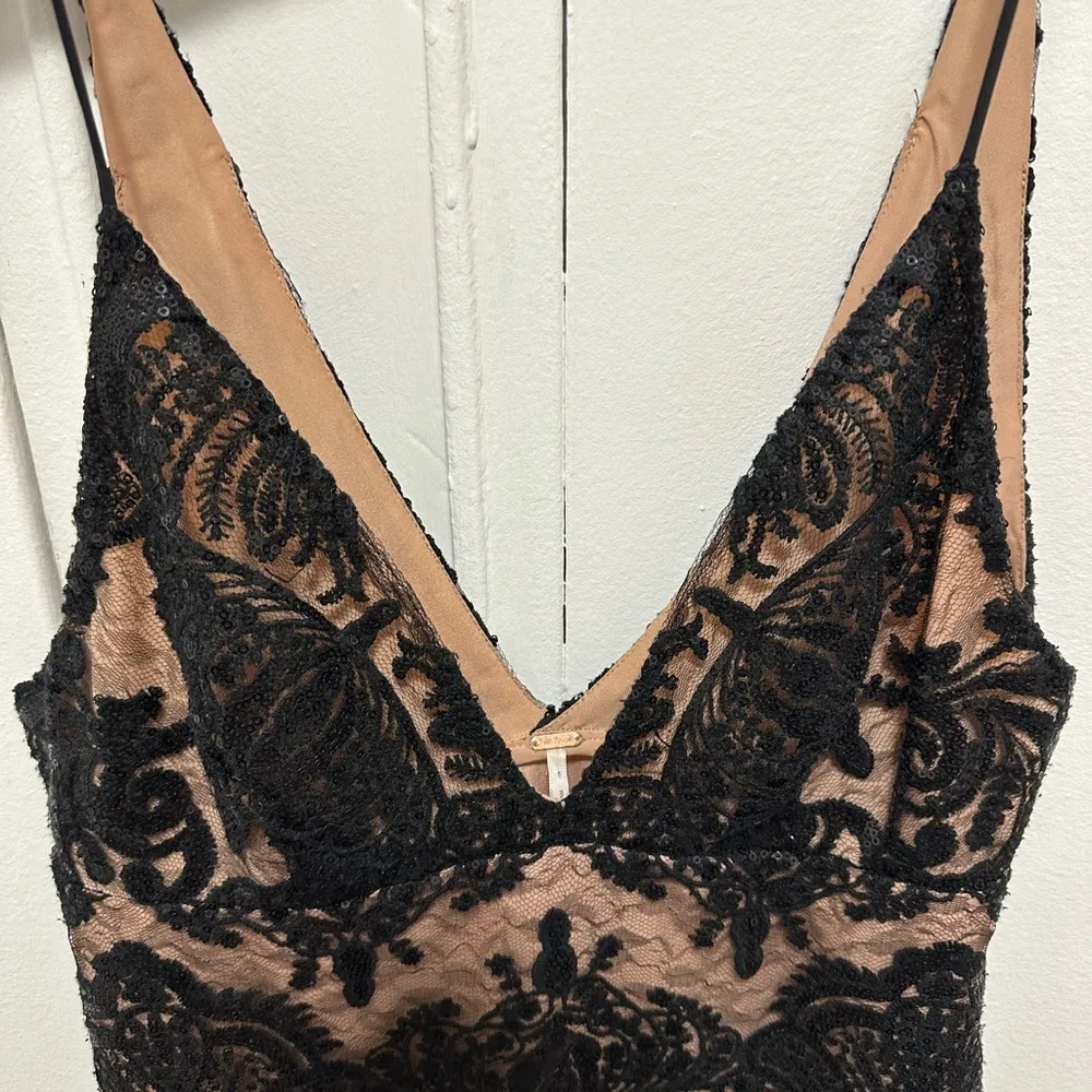 Gorgeous! Free People Night Shimmers Mini Dress Black lace sequins 4 small - Image 10