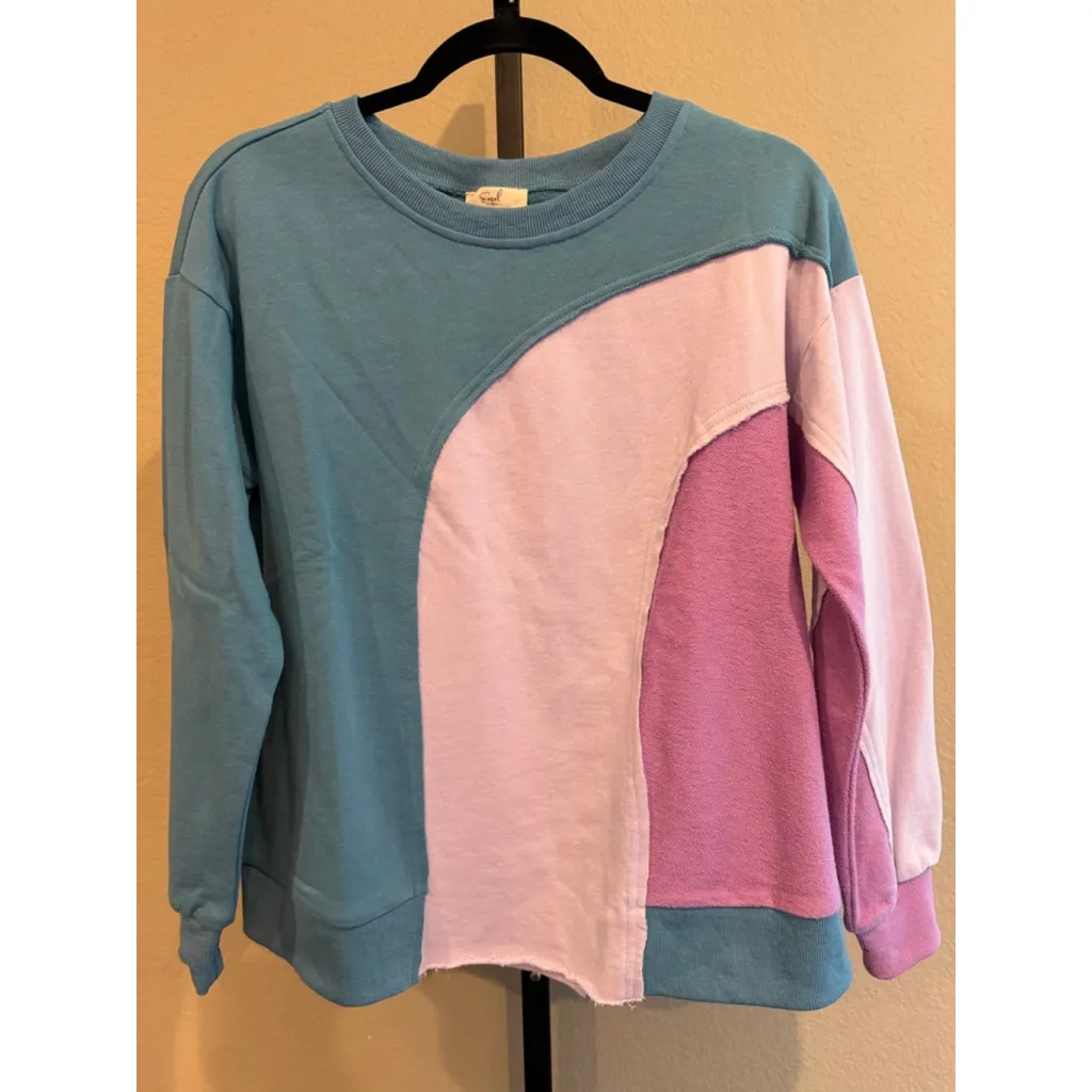 Easel 100% Cotton Color Block Sweatshirt in Multi Colors Size S - Image 2