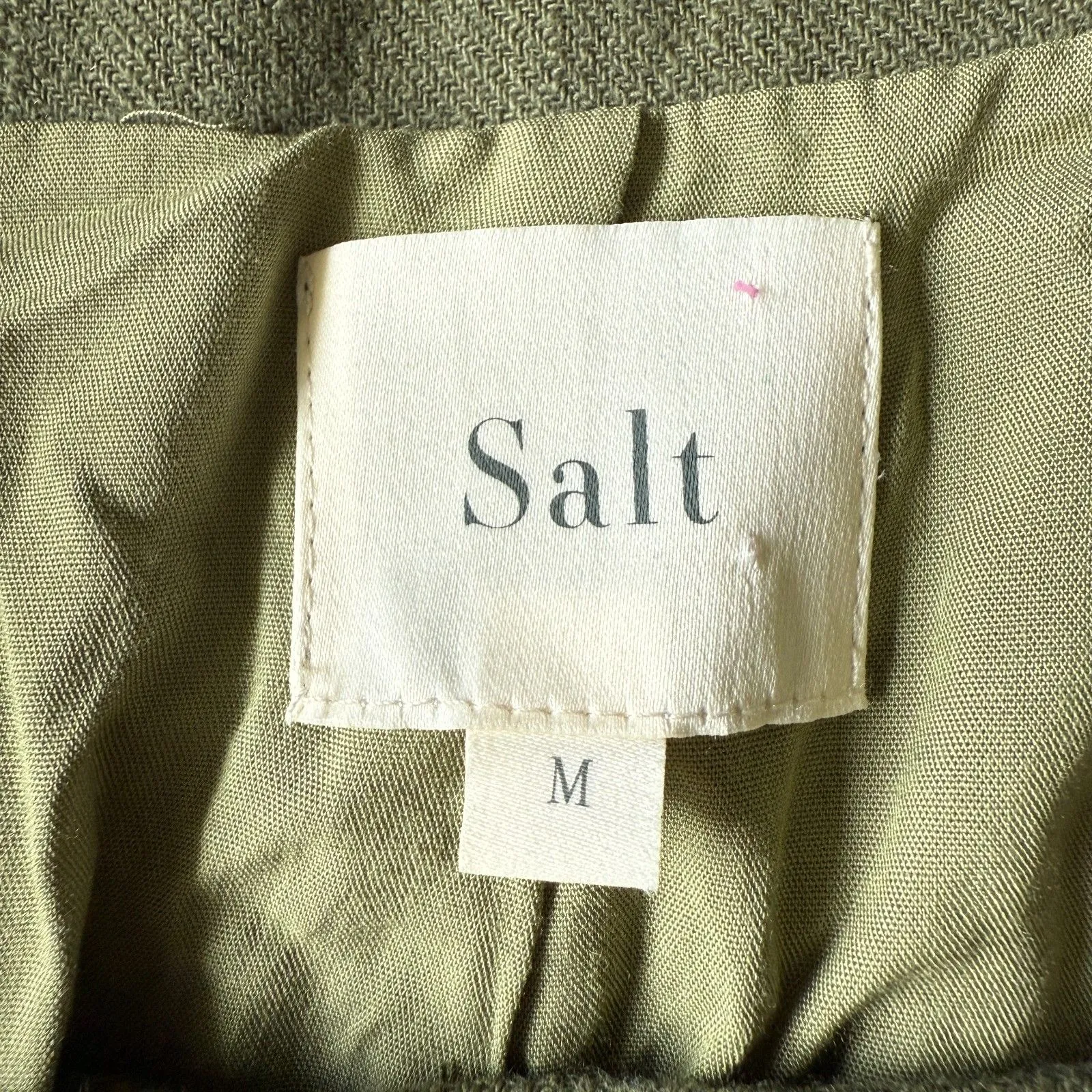 Roolee Salt Puff Sleeve Ramie Cotton Natural Snap Front Belted Modest Dress M Green Size M - Image 3