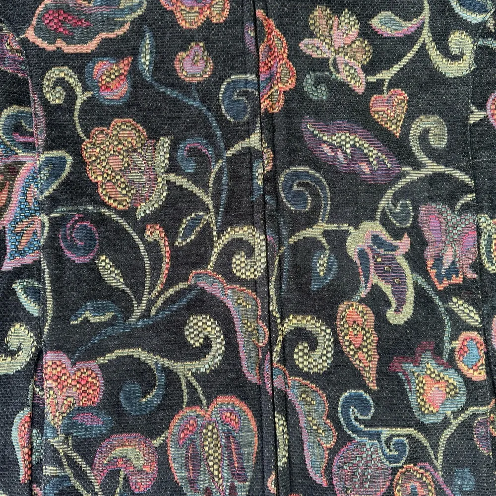 Christopher & Banks Black Ribbed w Jewel Tone Jacquard Floral Zip Front Cardigan - Image 8