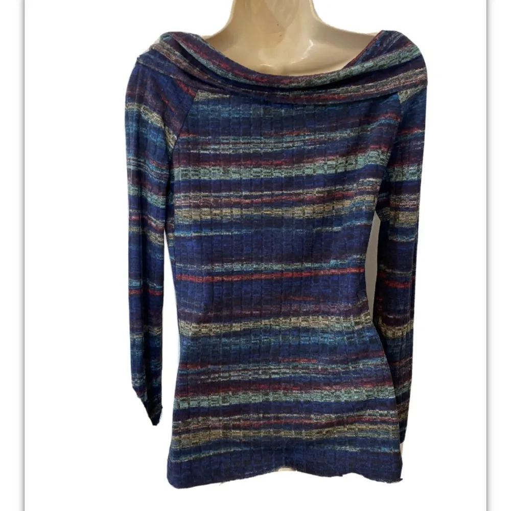 89th and Madison Women’s Blue Striped Cowl Neck Sweater S - Image 2