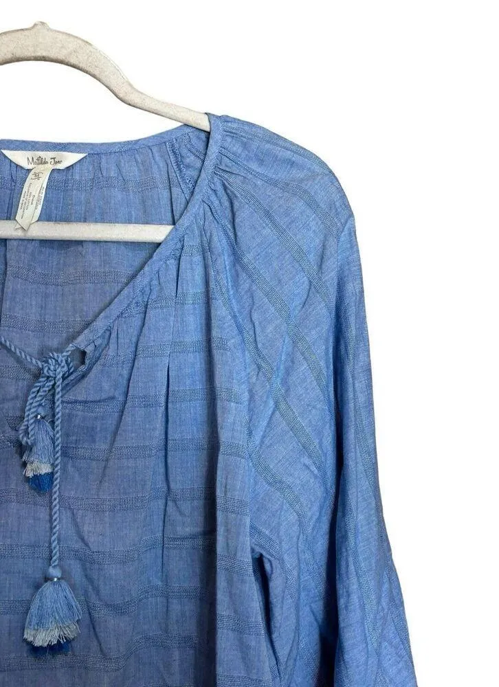 Matilda Jane Top Womens Medium Blue Dream Chasers Pretty Thing Tassles Blouse - Image 3