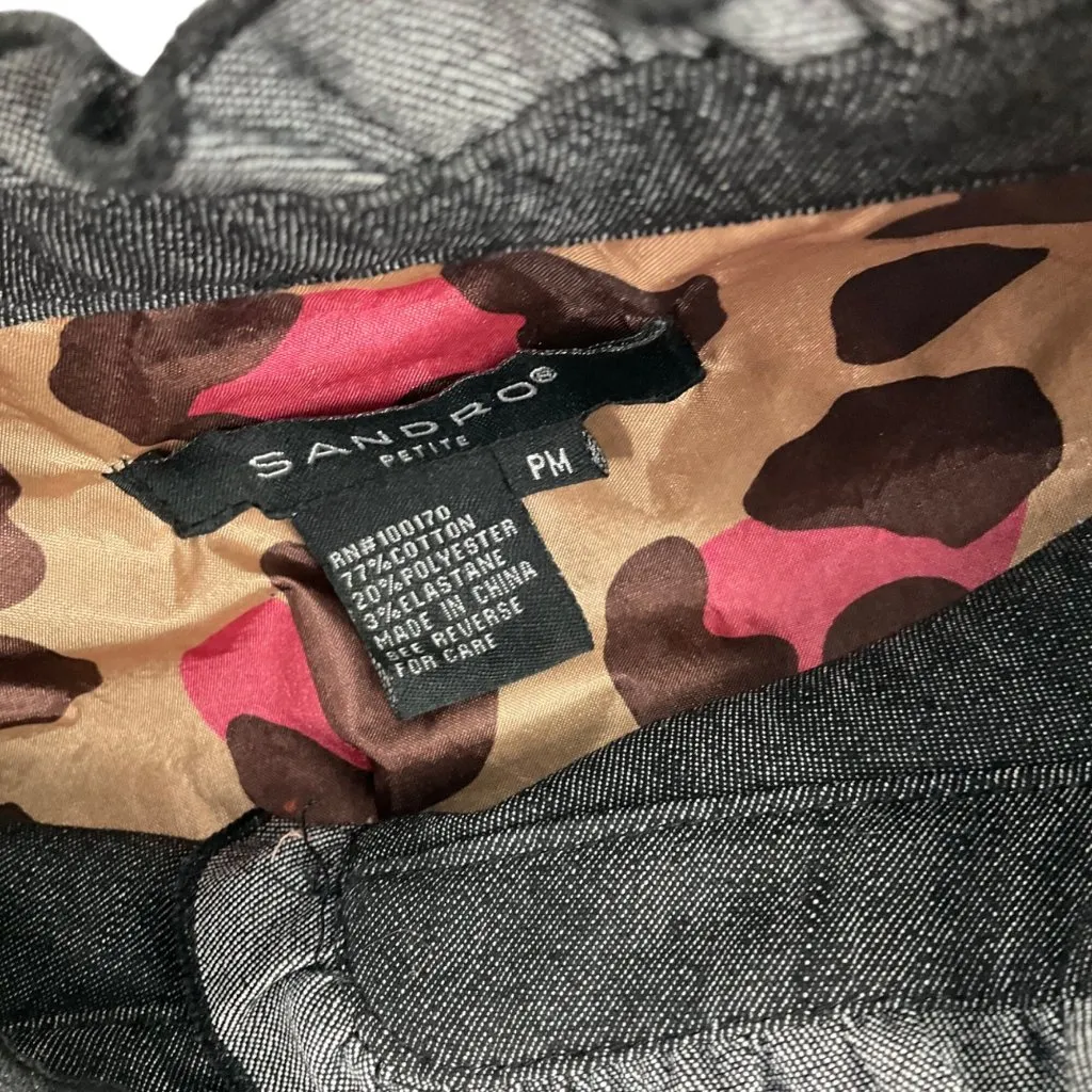 Sandro Petite Womens Black Denim Ruffle Trim Button-Front Jacket blazer PM - Image 3