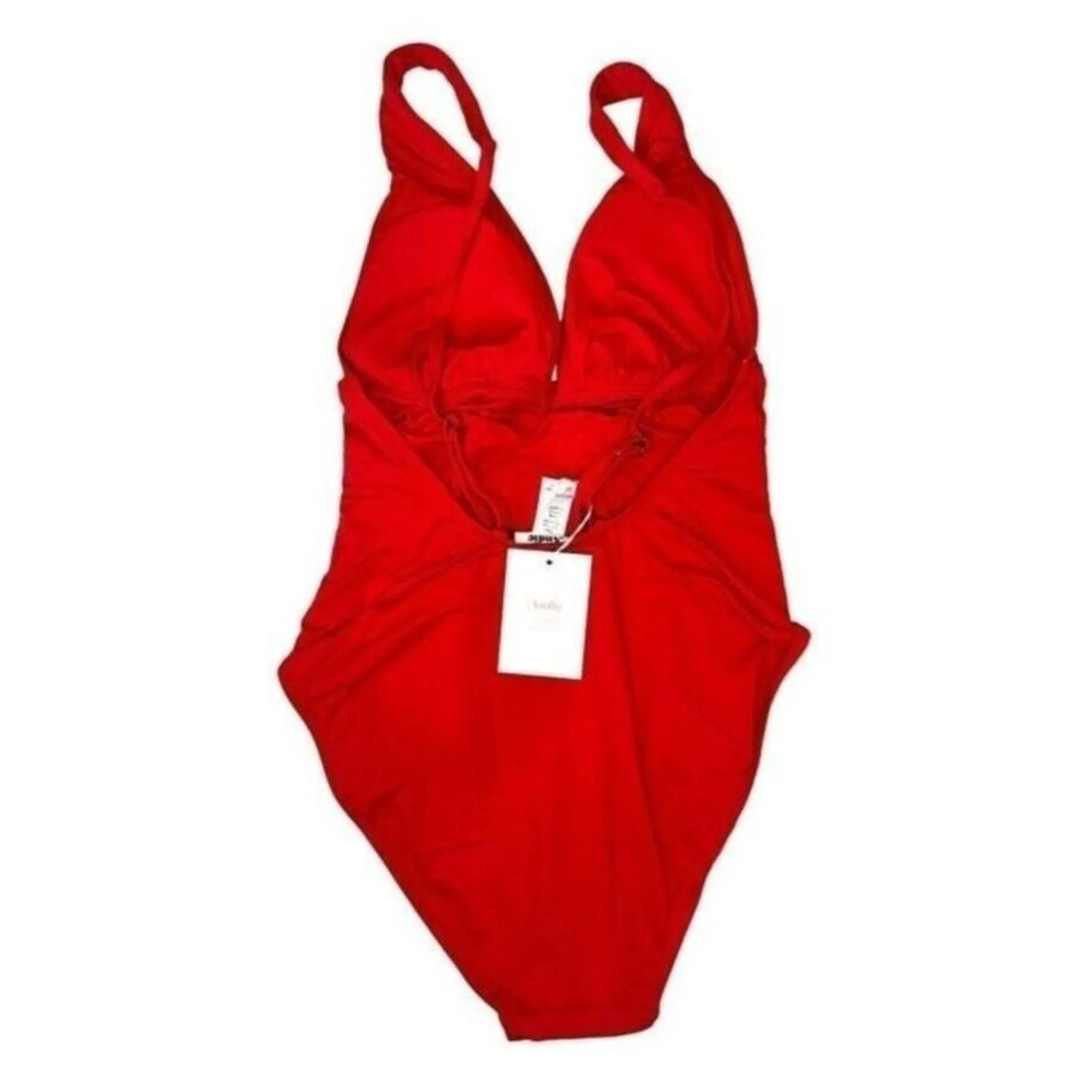 NWT Andie Swim Sardinia Plunge One Piece V Neck Tie Back Removable Cups XS Red - Image 5