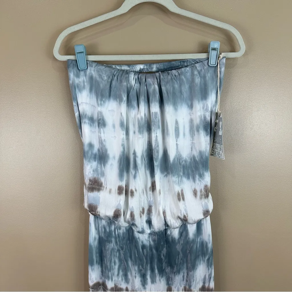 Young Fabulous & Broke Blue White Strapless Tie Dye Jumpsuit Small Open Back - Image 3