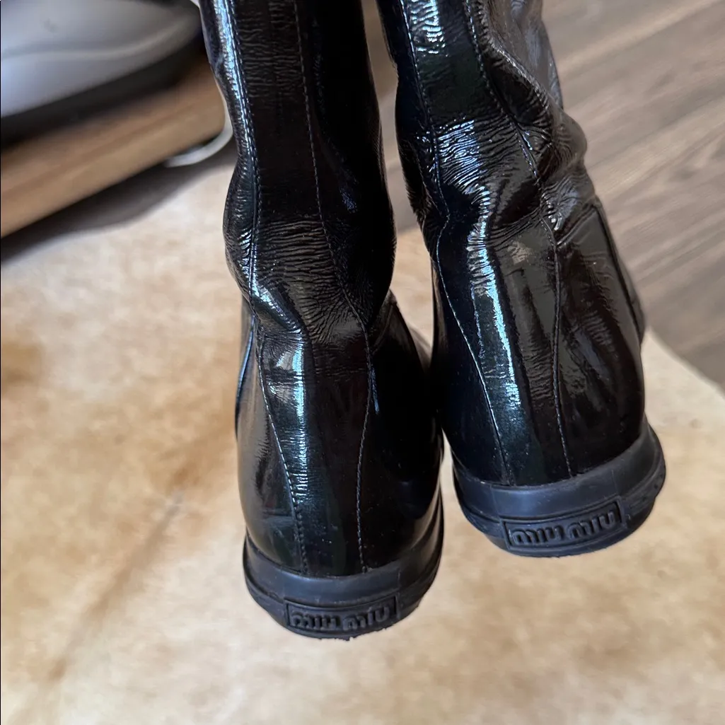 Miu Miu Shiny Black patent calf leather boots size 39.5 - Image 10