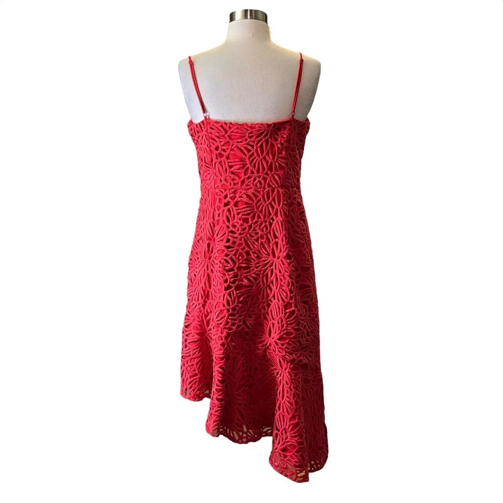MILLY Diara Sheath Dress Lace Asymmetrical Sleeveless Cocktail Summer Coral Red - Image 14