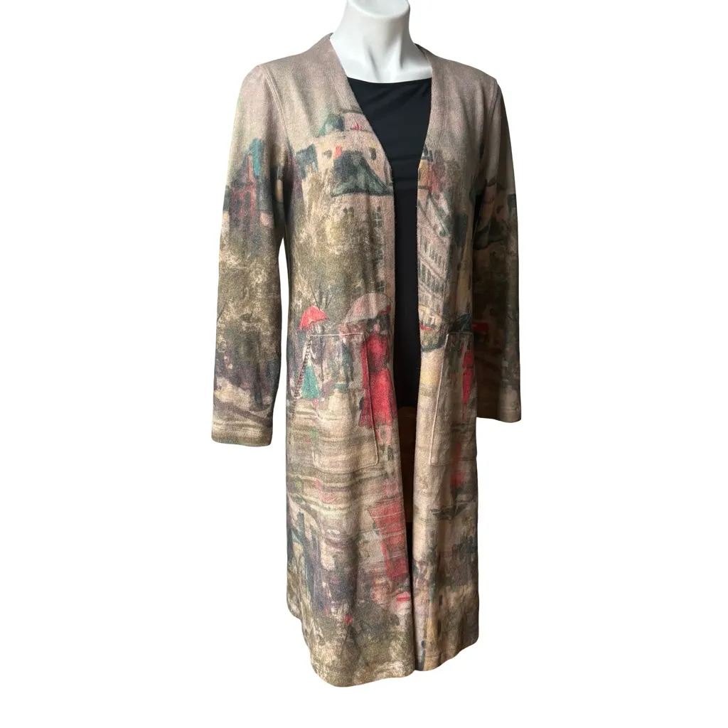 John Mark Art Print Long Line Open Front Cardigan, Sz S - Image 5
