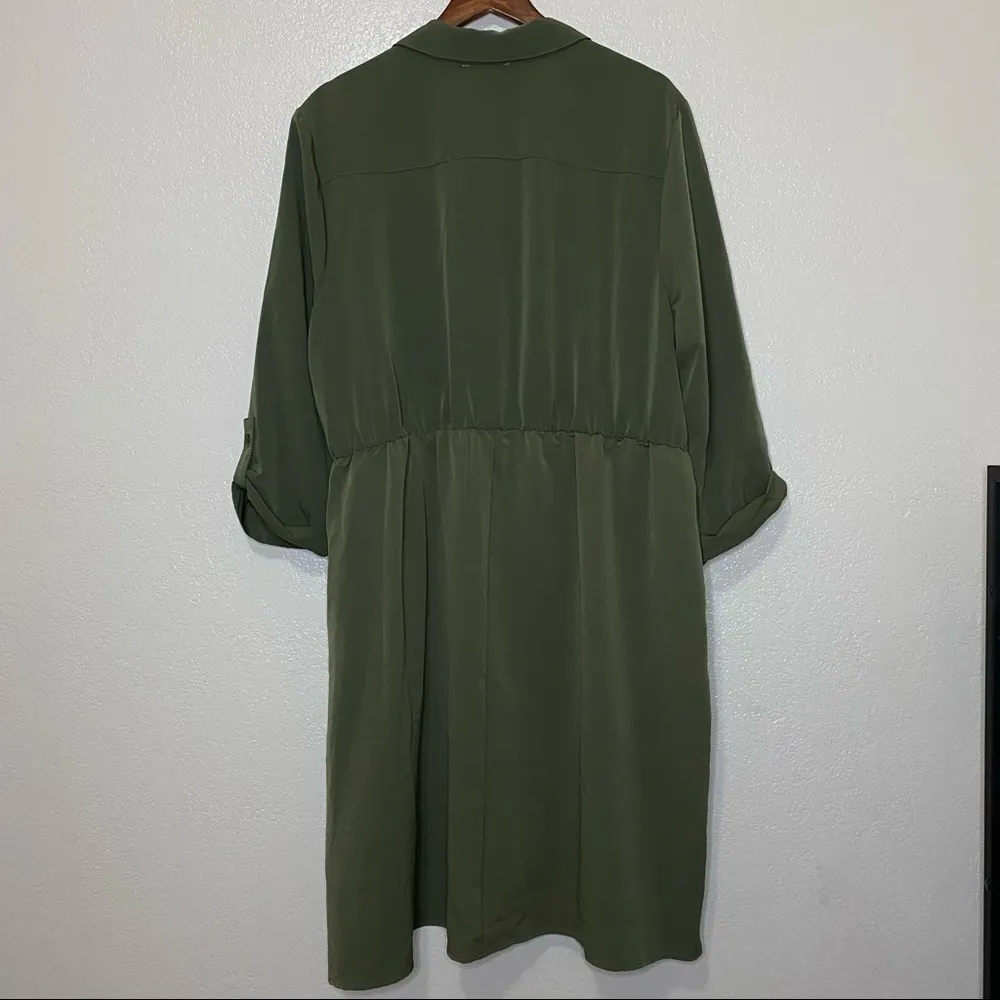 Love Squared Plus Faux Wrap Pleated Shirtdress in Olive Size 3X NWT - Image 6