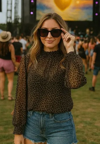 Wild Fable Women‎ Medium Leopard Mesh Mock Neck Long Sleeve Pullover Top Festive - Image 2