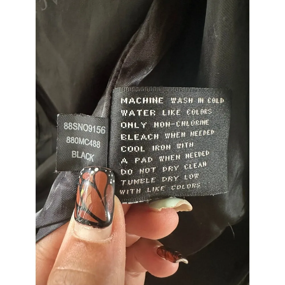 Ellen Tracy Black Button Down Side Pockets Removable Hood Short Trench Coat S - Image 9