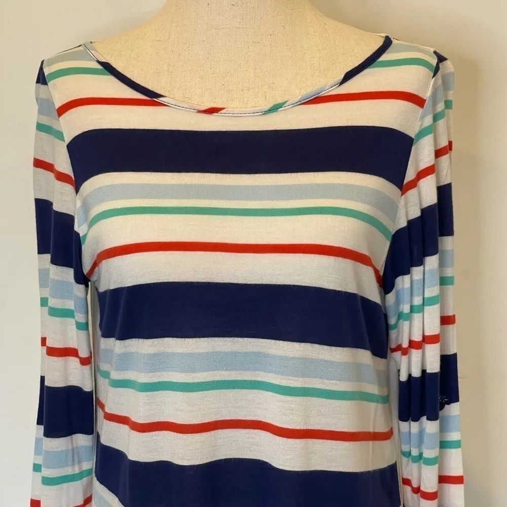 Splendid White Multicolor Striped Multi Fabric Long Sleeve Roll Tab Top‎ Size S - Image 6