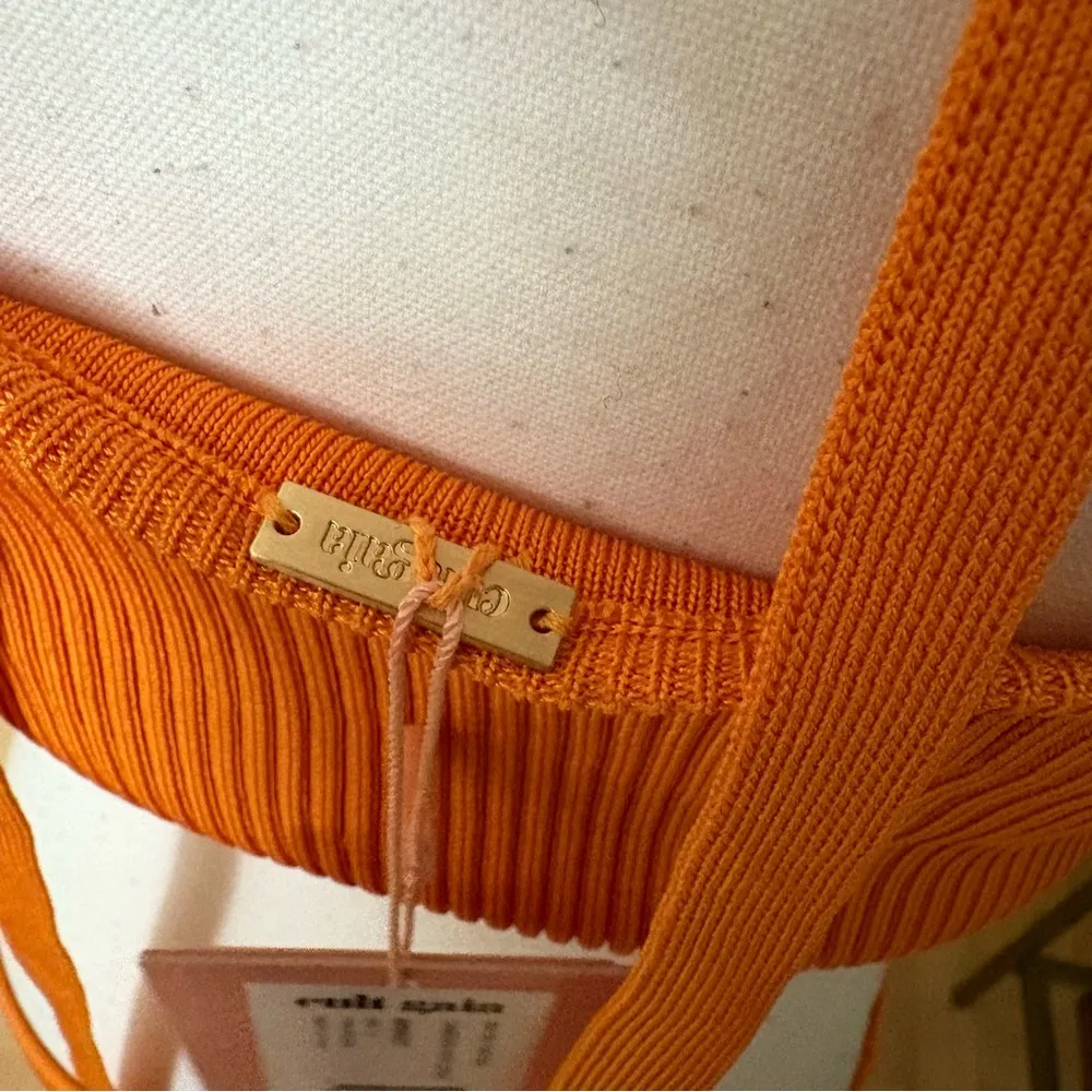 CULT GAIA Cameron Knit Dress Midi Open Back Halter In Apricot Orange Size XL NWT - Image 8