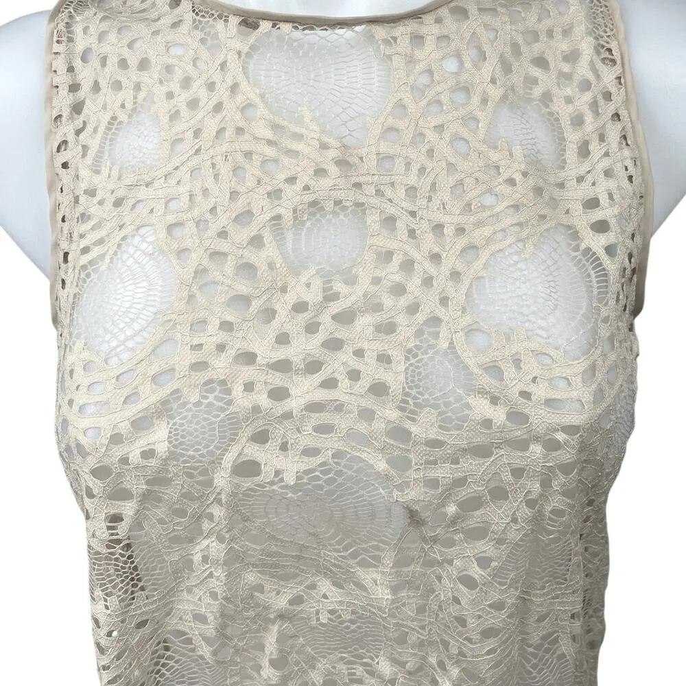 Zara Cream White Eyelet Lace Sleeveless Crew Neck Sheer Cover Up Crop Tank Top S - Image 3