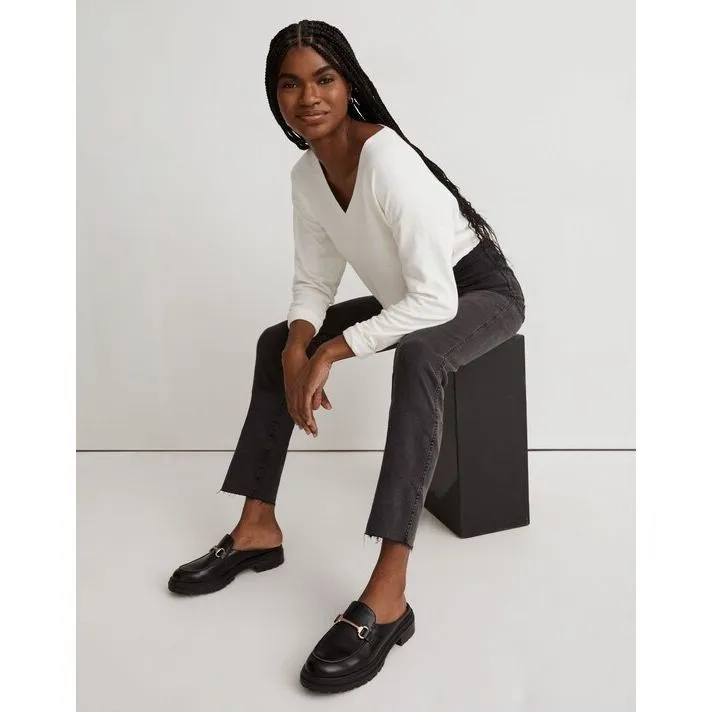 Madewell Stovepipe Black Denim Raw Hem High Rise Jeans Size 29 #768 - Image 3