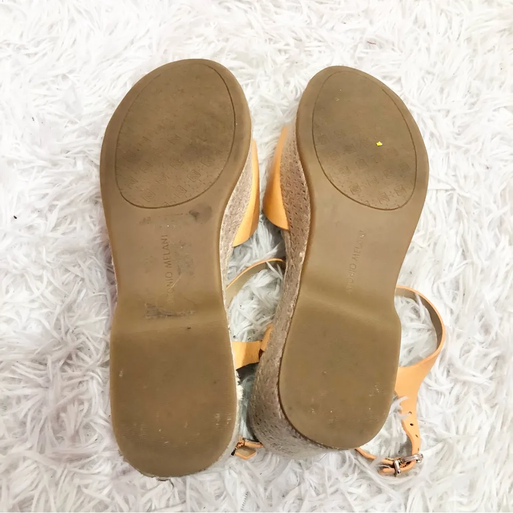 Antonio Melani Cavaaa‎ Leather Espadrille Platform Wedges Pale Peach Tan 7.5 - Image 8