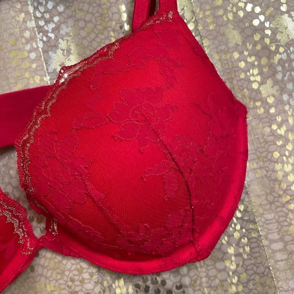 Victoria’s Secret Dream Angels Red Gold Lace Push Up Bra 32DD - Image 4