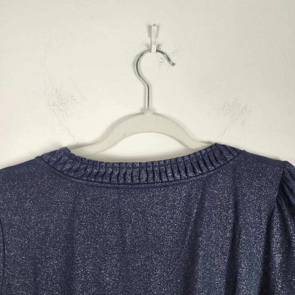 Jones New York Metallic Top Navy Silver Peplum Long Sleeve Pullover Size MP - Image 13