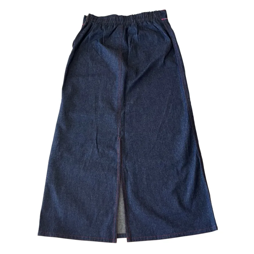 Vintage 90s Nativewear Designs Denim Midi Skirt Blue Size L - Image 3