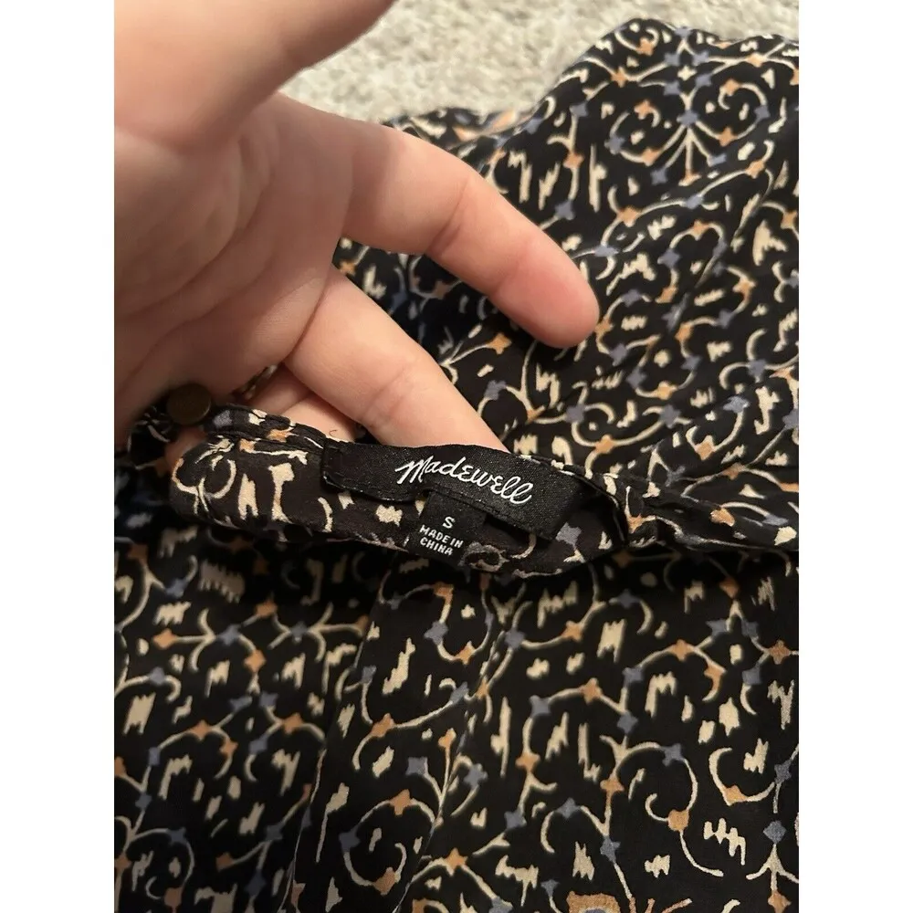 Madewell Womens Fiesta Paisley Silk Blouse Bell 3/4 Sleeve Lightweight Top Small - Image 6