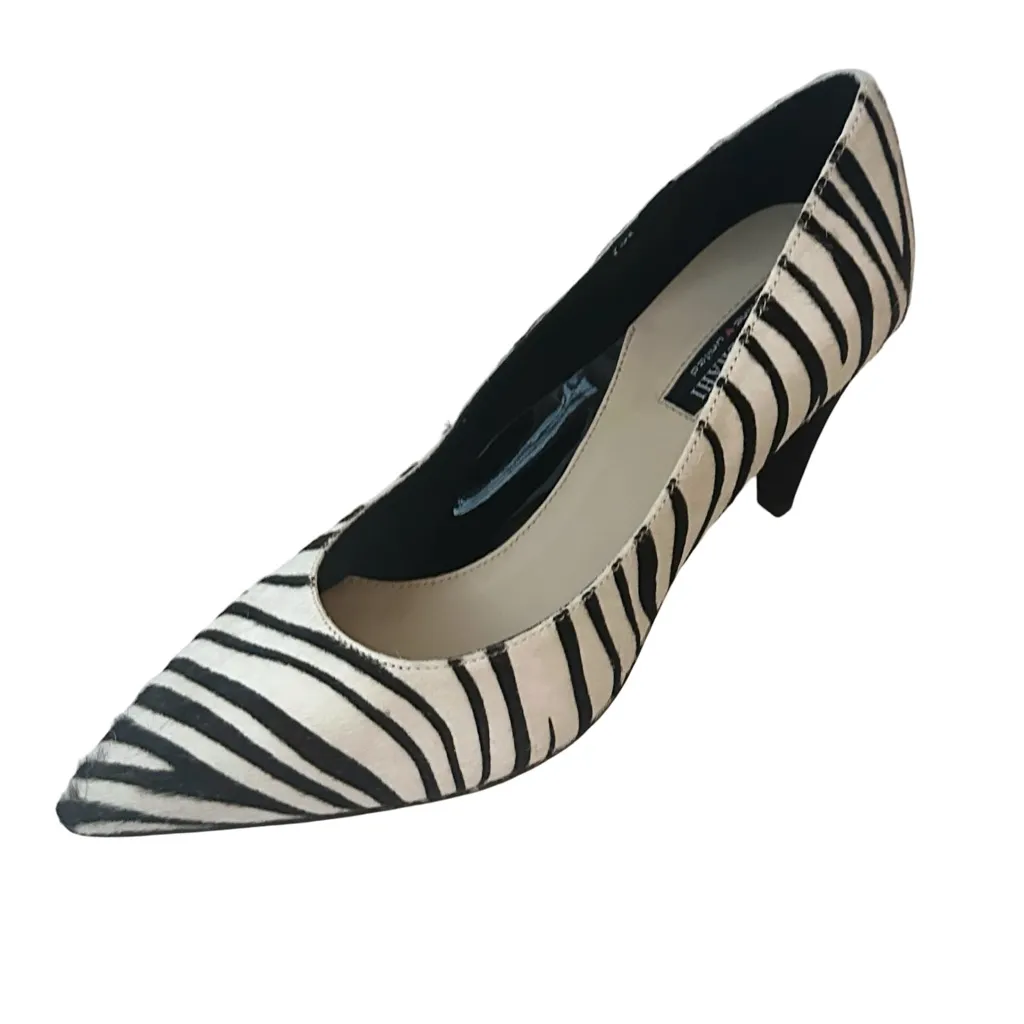 NWOB Issac Mizrahi "Trudy" Black & White Zebra Print Calf Fur Pointed Toe Heels - Image 3
