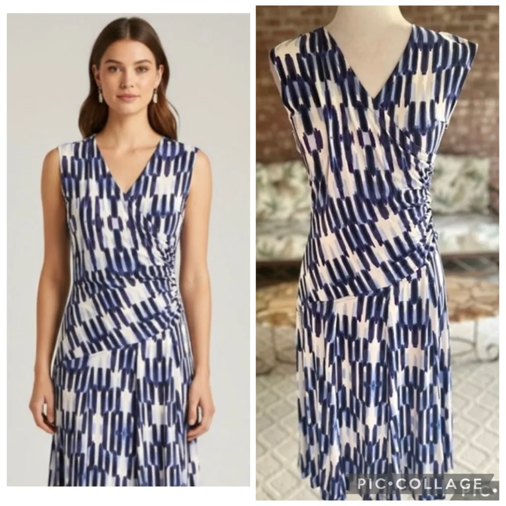 Nic+Zoe Dress Purple Geo Knit Ruched S Knee Length Sleeveless Stretch Garden - Image 2