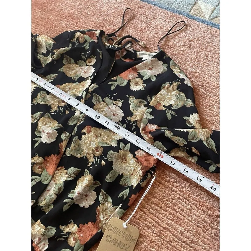 Cotton Candy La Floral Print Women’s lining long Sleeves Romper Size S New Black - Image 5