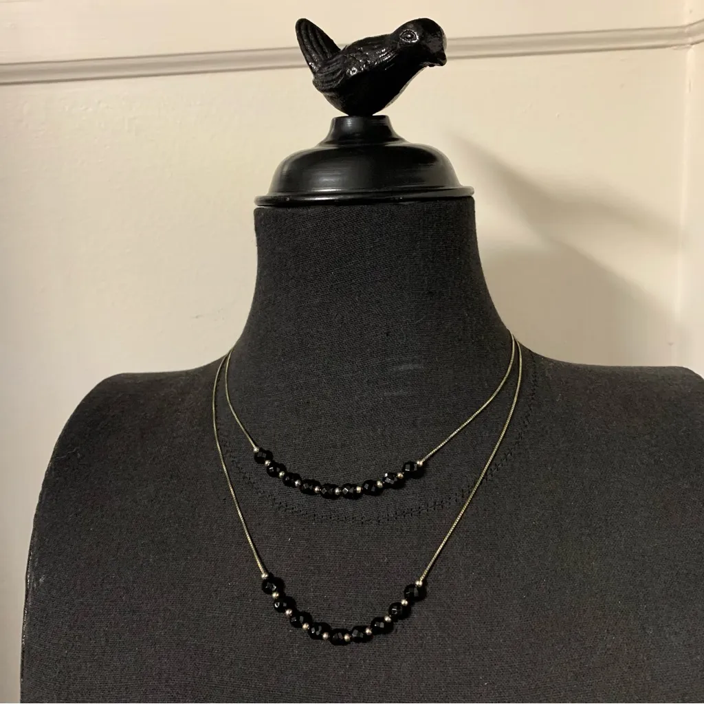 Set Of Two Sterling Silver Black Faceted Beaded Onyx Necklaces Layering - Image 3