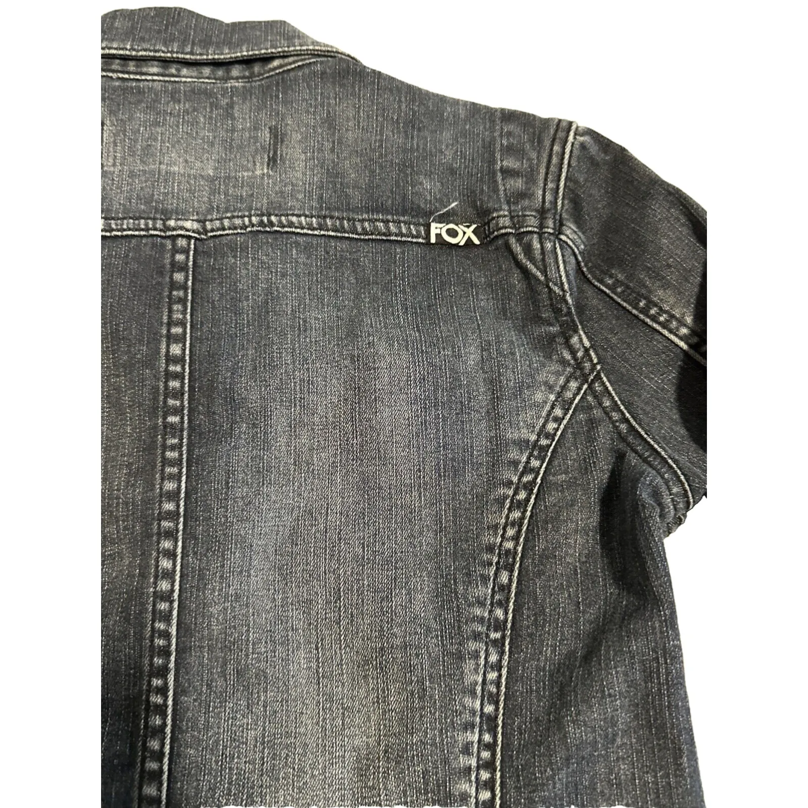 Fox‎ Women's Button Cotton Dark Blue Jean Jacket Size Small - Image 7