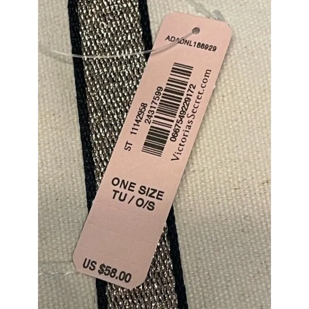 Victoria’s Secret Canvas Tote Structured Shoulder Bag‎ Gold Glitter Cream Color - Image 4