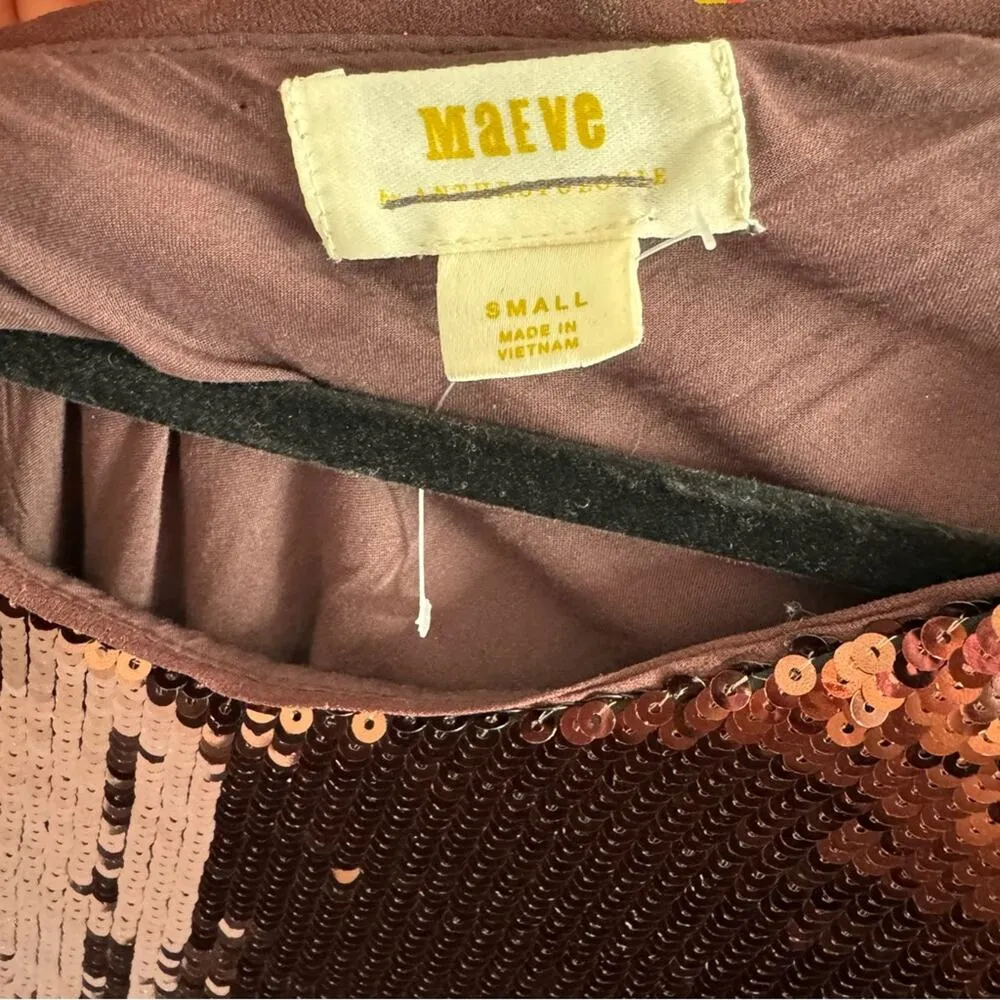 New Anthropologie Maeve Brown Sequin Shift Dress Size Small - Image 4