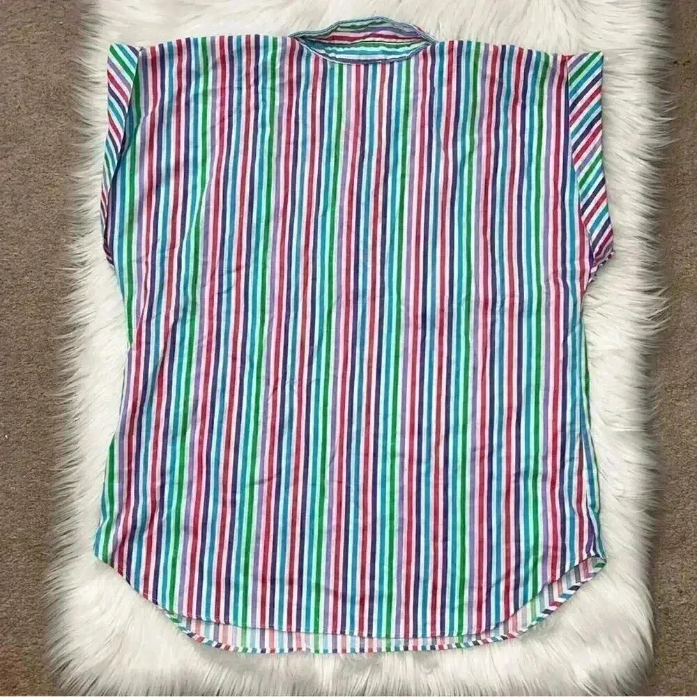 Vintage Avon Fashions Pullover Short Sleeve Button Down Pastel Rainbow Stripe L Pink Size L - Image 6